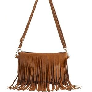Elegant Tan Fringe Crossbody Bag